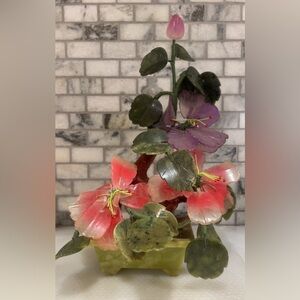 Vintage Chinese Jade Flower Bonsai Tree